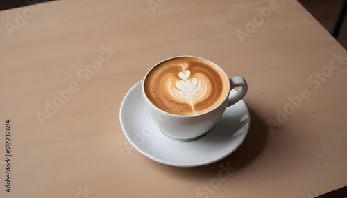 cup of hot coffee on a wooden table. cafe, office 