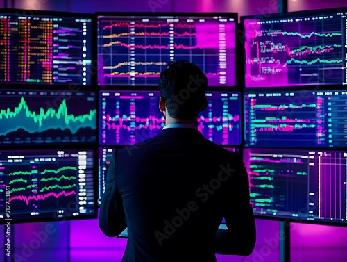 Stock Market Trader Working at Computer - Realistic Photo