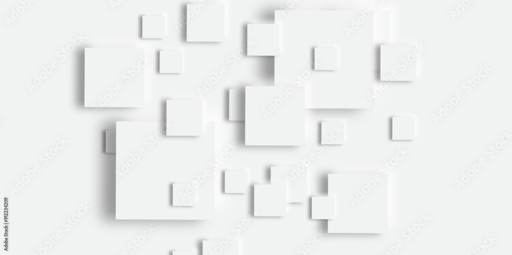 Abstract background with grey tone of many square and rectangles shapes on white background with decorative elements in Neomorphs style with copy space. You can use for add, poster, design artwork. Abstract background with grey tone of many square and rectangles shapes on white background with decorative elements in Neomorphs style with copy space. You can use for add, poster, design artwork.