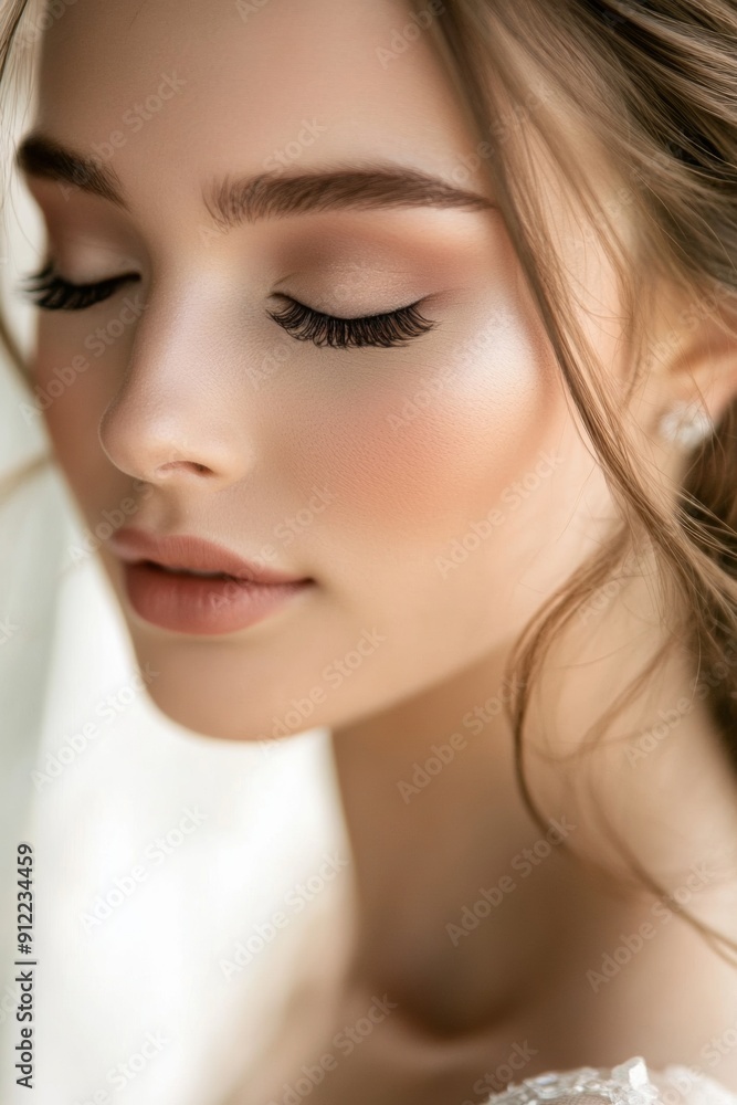 Naklejka premium Close-up of a bride with nude makeup