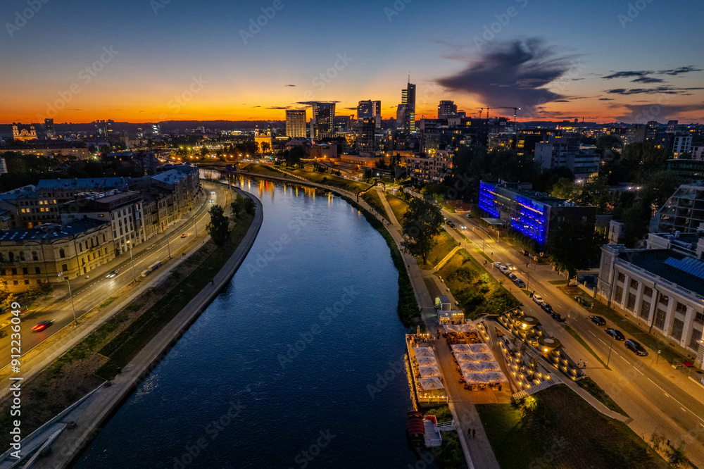 Aerial summer night view of Vilnius old town, Lithuania Aerial summer night view of Vilnius old town, Lithuania