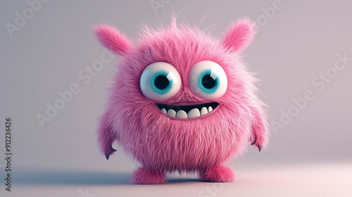 Cute pink furry monster 3D cartoon character