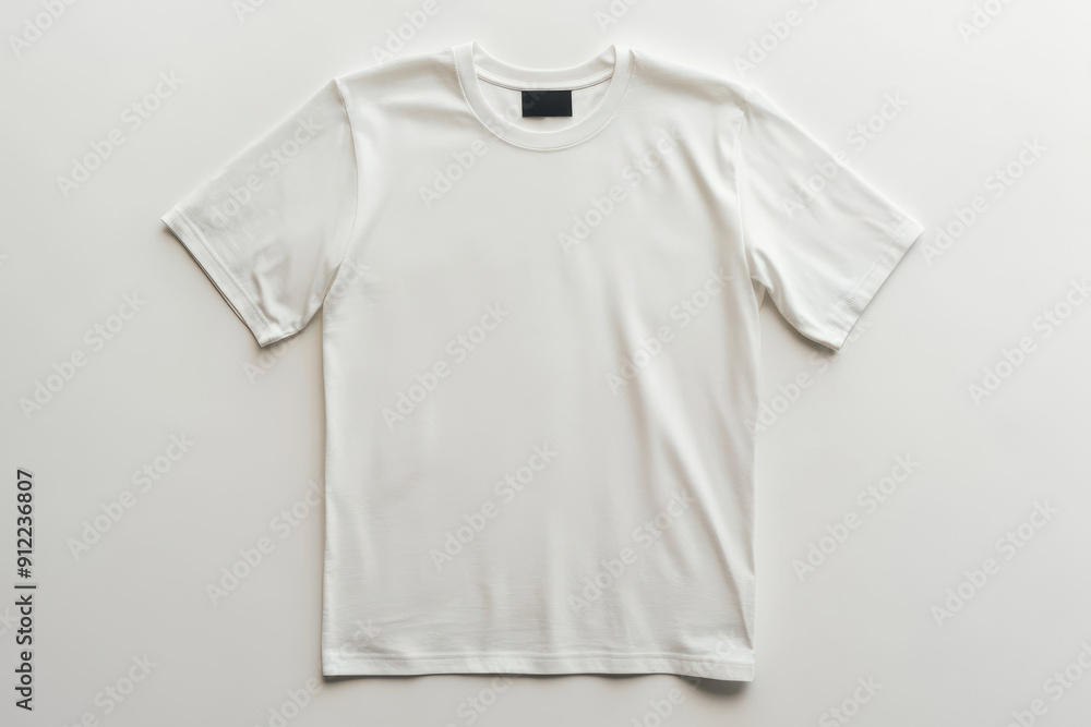 Flat lay of clean white t-shirt on white background Flat lay of clean white t-shirt on white background
