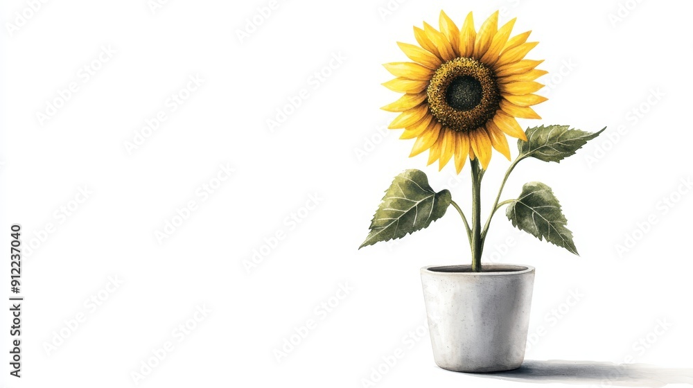 Obraz premium Sunflower in Pot Isolated on White Background