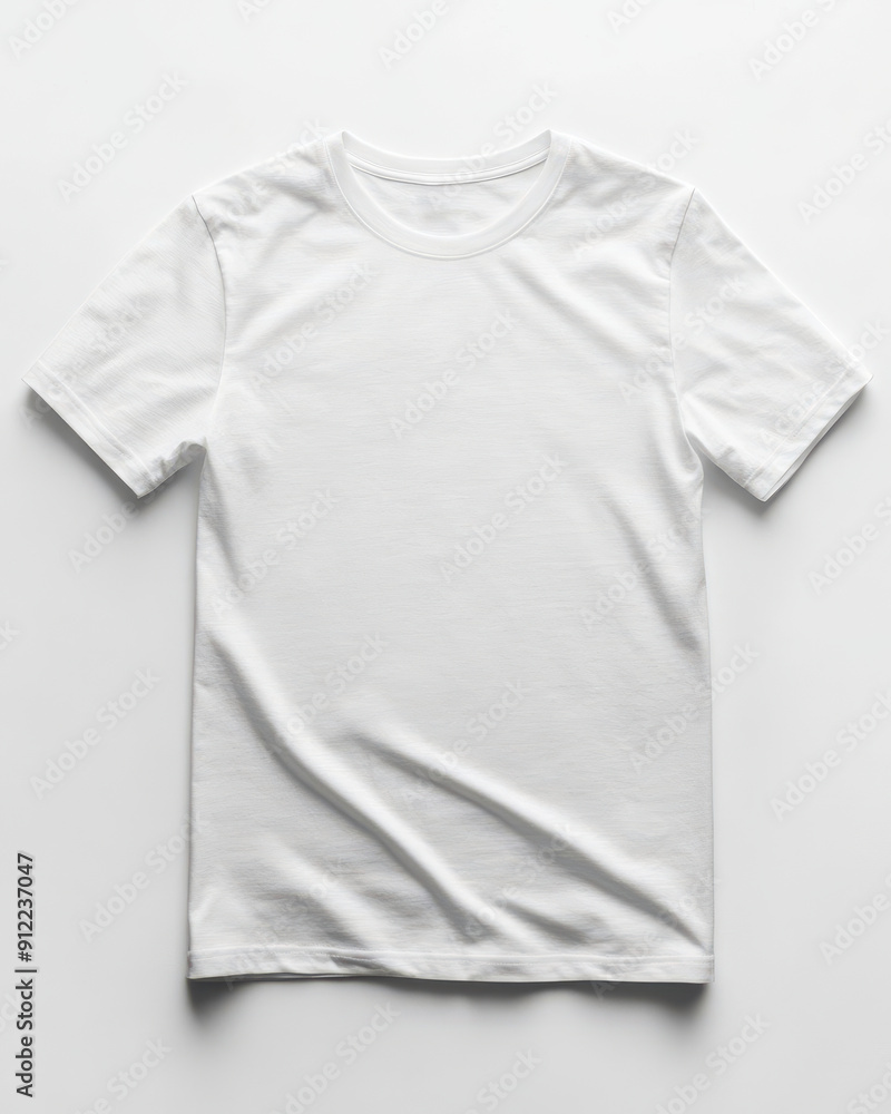 Top view of plain white t-shirt isolated on white background