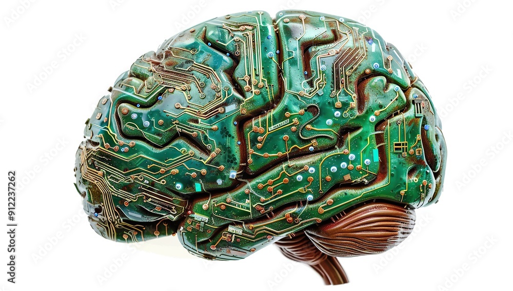 A human brain made of digital data and circuitry A human brain made of digital data and circuitry