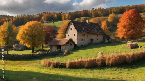 dyllic Autumn Countryside with Rustic Charm photo