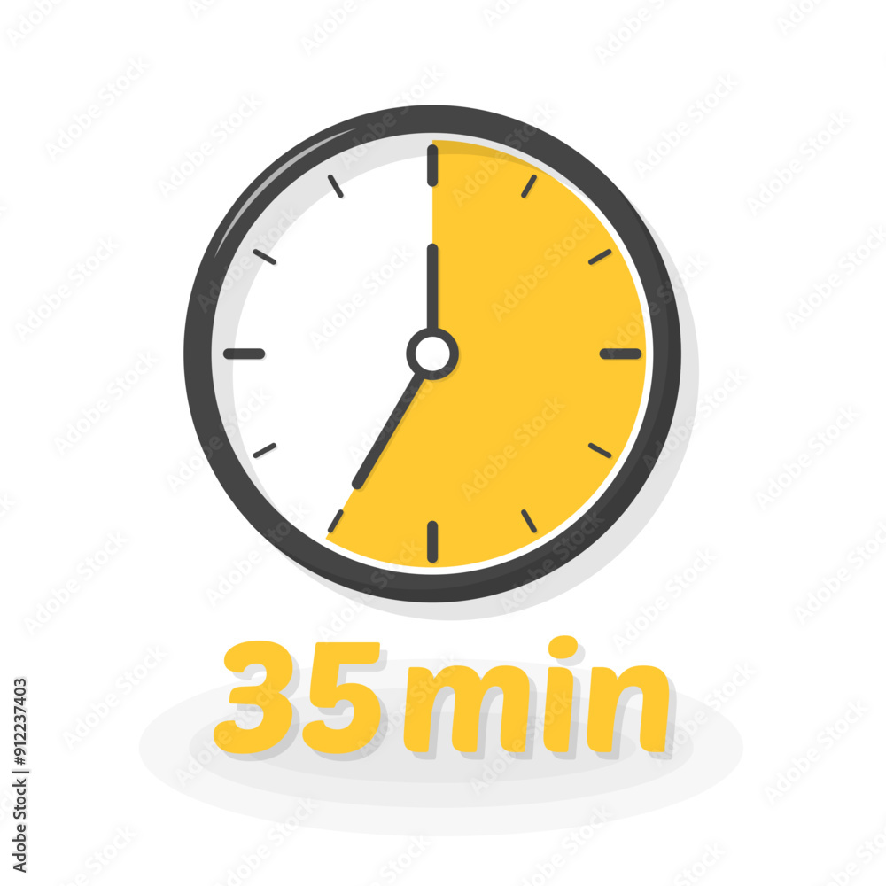 35 min icon. Clock icon. Flat style. Vector icon. 35 min icon. Clock icon. Flat style. Vector icon.
