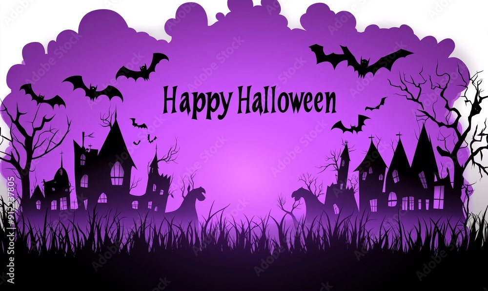 Spooky silhouettes create a Halloween night ambiance. Spooky silhouettes create a Halloween night ambiance.