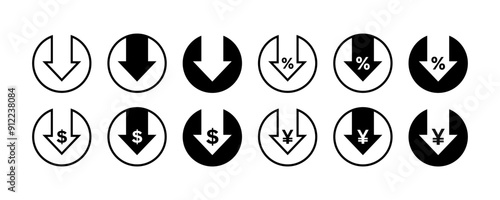 Decadence set icons. Linear and silhouette style. Vector icons.