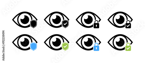 Eye set icons. Linear and flat style. Vector icons.