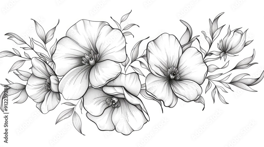 Minimalist line art showcasing simple yet elegant floral arrangements with delicate botanical patterns in a monochrome graphic style Minimalist line art showcasing simple yet elegant floral arrangements with delicate botanical patterns in a monochrome graphic style