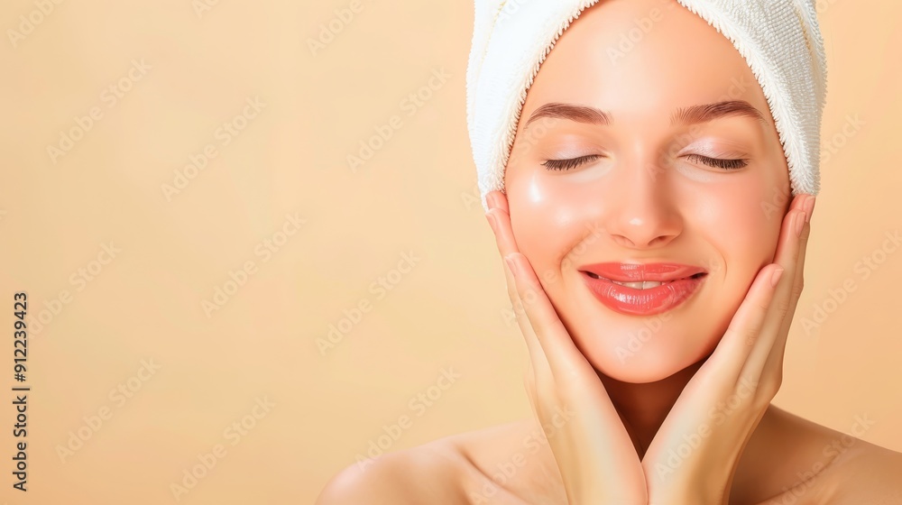 Woman Enjoying Skincare Routine with Towel Woman Enjoying Skincare Routine with Towel
