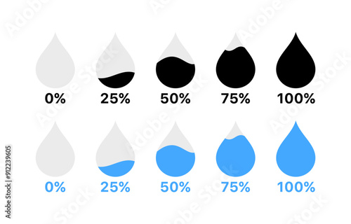 Water level set icons. Flat and silhouette style. Vector icons.