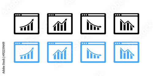 Mining and decline set icons. Flat and silhouette style. Vector icons.