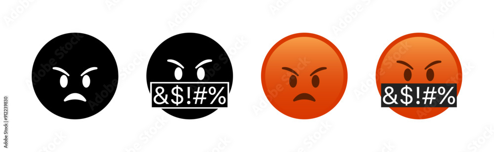 Swear emoji set icons. Flat and silhouette style. Vector icons. Swear emoji set icons. Flat and silhouette style. Vector icons.