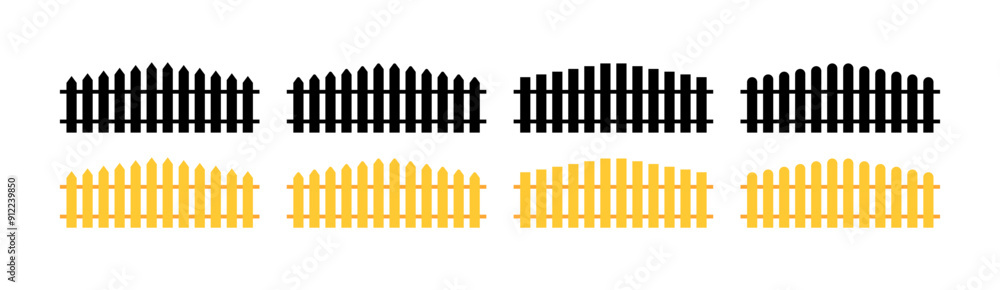 The fence set icons. Flat and silhouette style. Vector icons. The fence set icons. Flat and silhouette style. Vector icons.