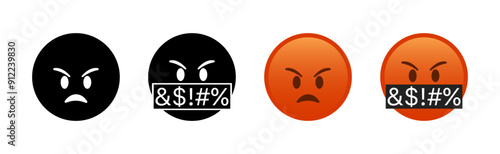 Swear emoji set icons. Flat and silhouette style. Vector icons.