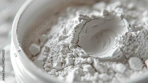 Fine White Powder in Round Container With Textured Surface on Clean Table photo