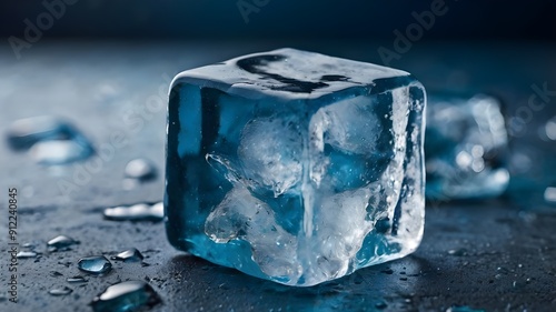 ice cube on blue background