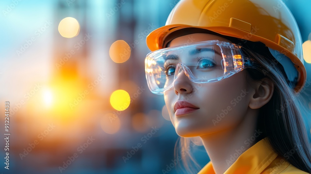 Female Engineer with Hard Hat and Goggles Female Engineer with Hard Hat and Goggles