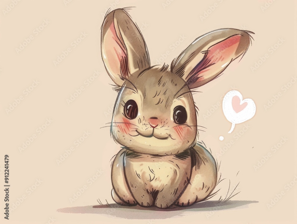 Fototapeta premium Enchanting doodle art of a whimsical and cheerful bunny character with big expressive eyes fluffy fur and a warm endearing smile The rabbit is depicted in a stylized