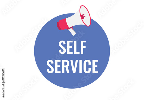 self service button, banner, label, template for website. self service text with colorful megaphone icon
