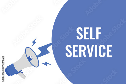 self service button, banner, label, template for website. self service text with colorful megaphone icon
