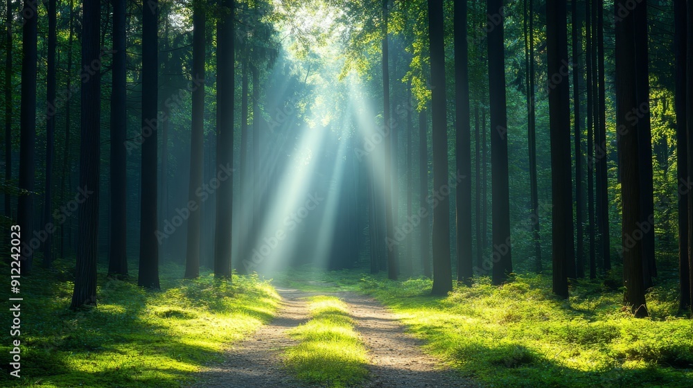 Fototapeta premium Sunlight Streaming Through Forest Trees