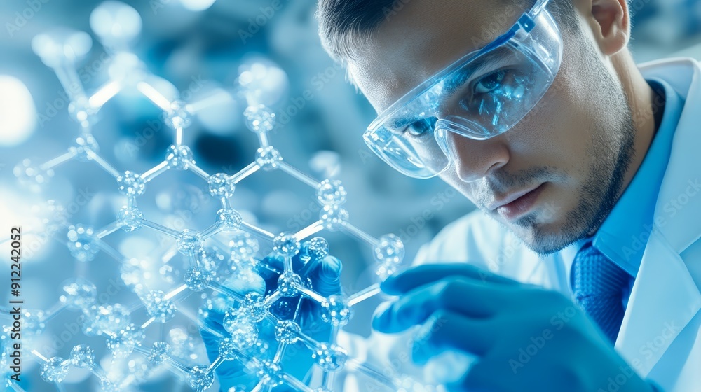 Scientist Examining Molecular Structure Model Scientist Examining Molecular Structure Model