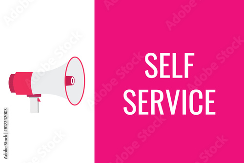 self service button, banner, label, template for website. self service text with colorful megaphone icon
