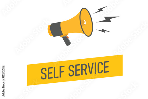 self service button, banner, label, template for website. self service text with colorful megaphone icon
