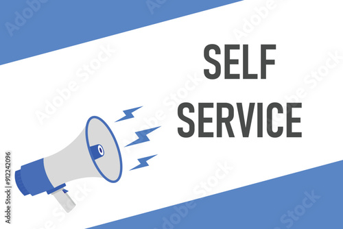 self service button, banner, label, template for website. self service text with colorful megaphone icon
