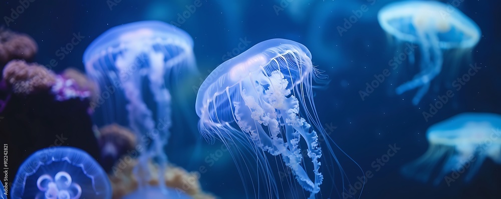Naklejka premium Soft Glow on Jellyfish in Fish Tank