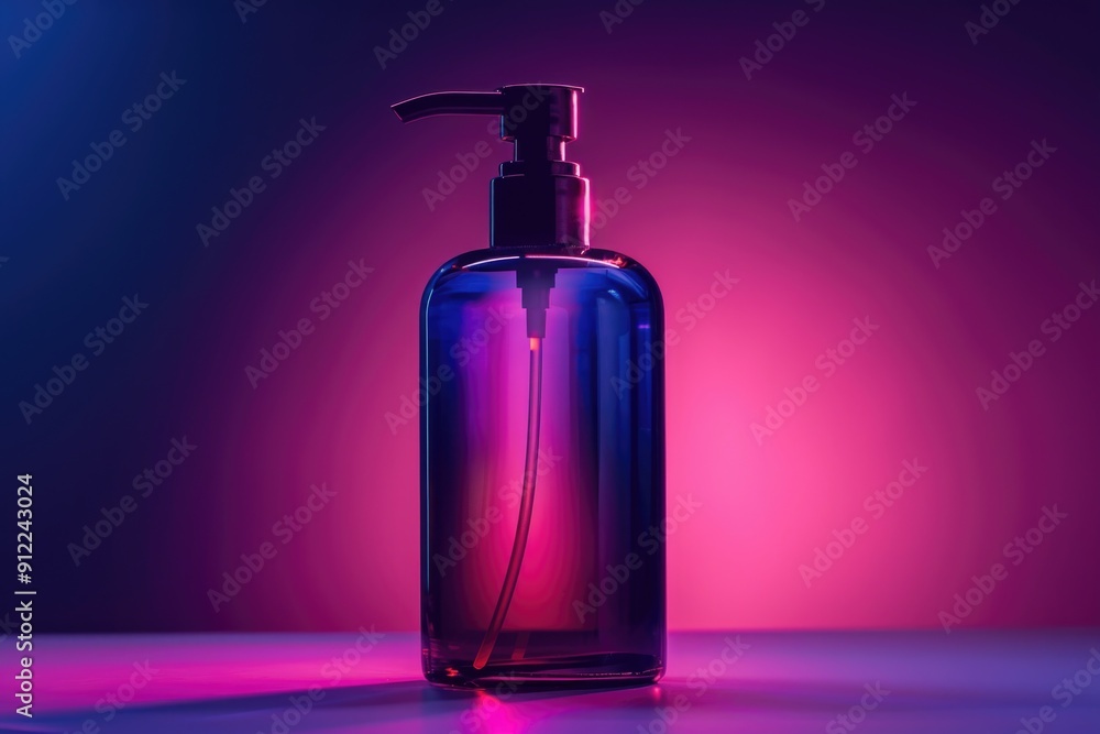 A blue glass bottle filled with pink liquid on a table, great for still life or product photography A blue glass bottle filled with pink liquid on a table, great for still life or product photography