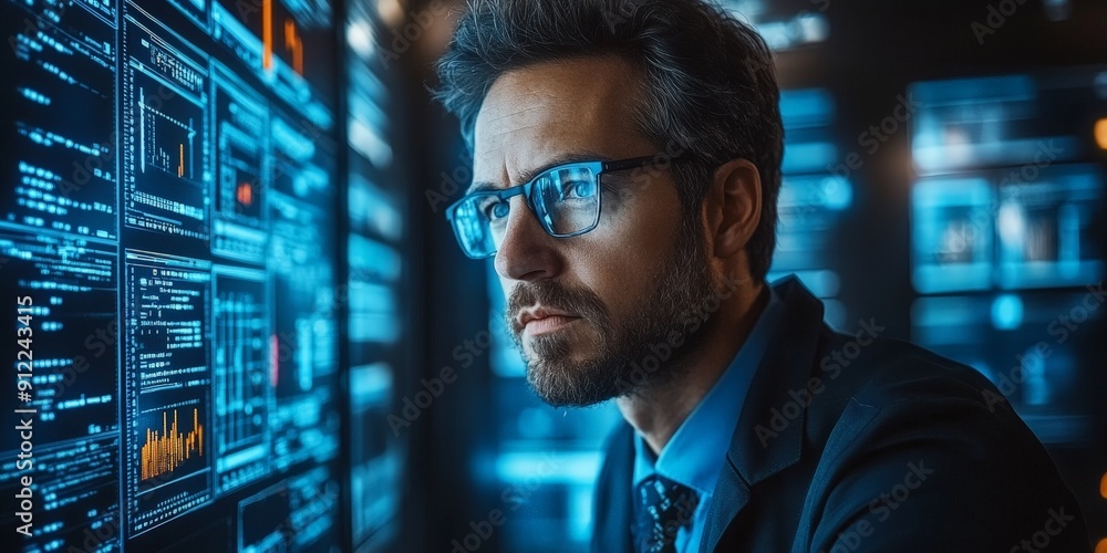 Cyber Security Expert Analyzing Threats in High-Tech Environment Cyber Security Expert Analyzing Threats in High-Tech Environment