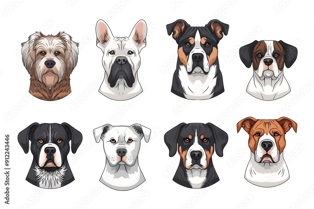 Fototapeta premium Diverse collection of dog breeds illustrated in a colorful and playful style.