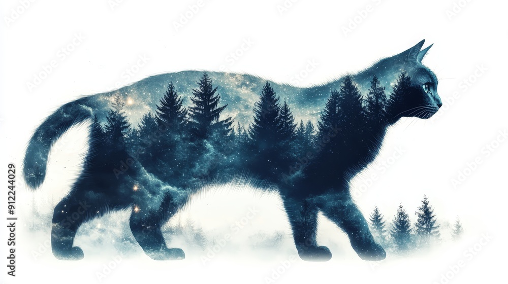 Cat Silhouette with Forest Double Exposure Cat Silhouette with Forest Double Exposure