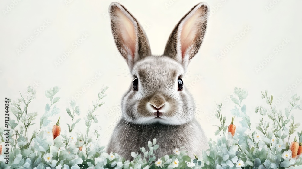 Cute Rabbit with Flowers and Carrots Cute Rabbit with Flowers and Carrots