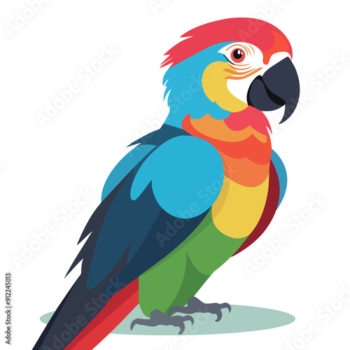 Ara parrot vector. Birds of Amazonian forests in flat design illustration. Fauna of South America. Flying colorful Ara parrot for icons, posters, childrens books illustrating. Isolated on white.
