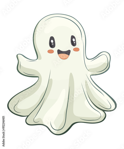 Ghost hand drawn boo illustration vector, Cartoon Halloween ghost, Cute ghost Halloween theme flat vector illustration