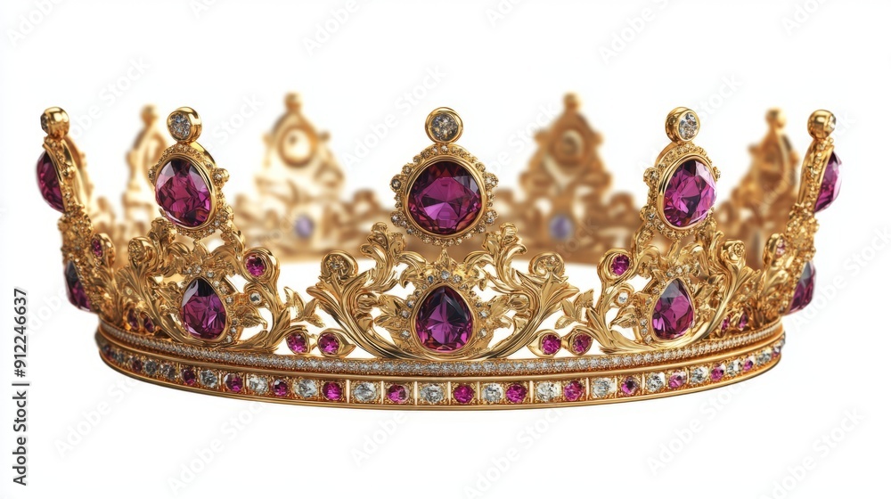 3D Golden Crown with Jewels Isolated on White Background - Stock Photo 3D Golden Crown with Jewels Isolated on White Background - Stock Photo
