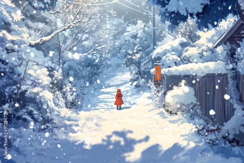 Secrets of the Snow: An Animated Winter Scene Unveiling Hidden Treasures in a Snowy Wonderland of Enchantment. photo