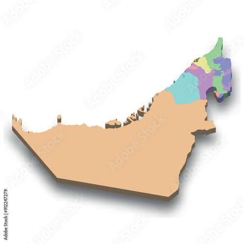3d isometric colored map of United Arab Emirates