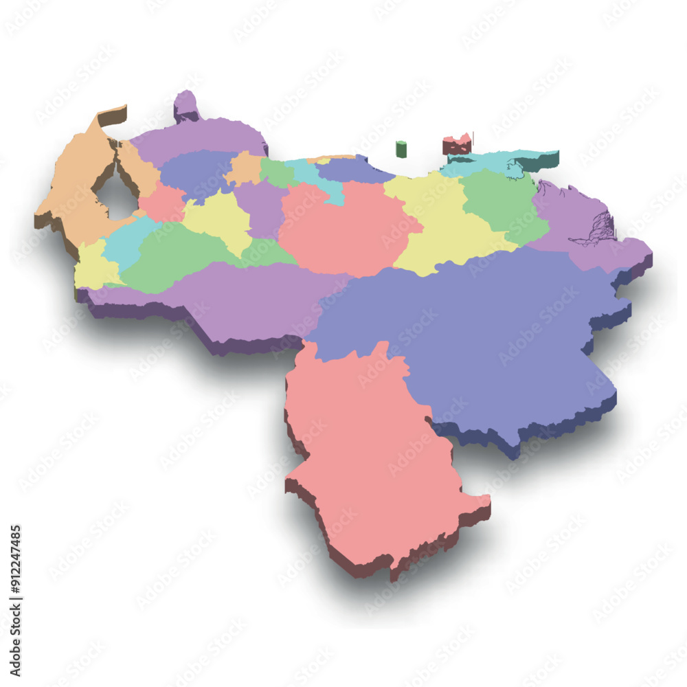 Fototapeta premium 3d isometric colored map of Venezuela