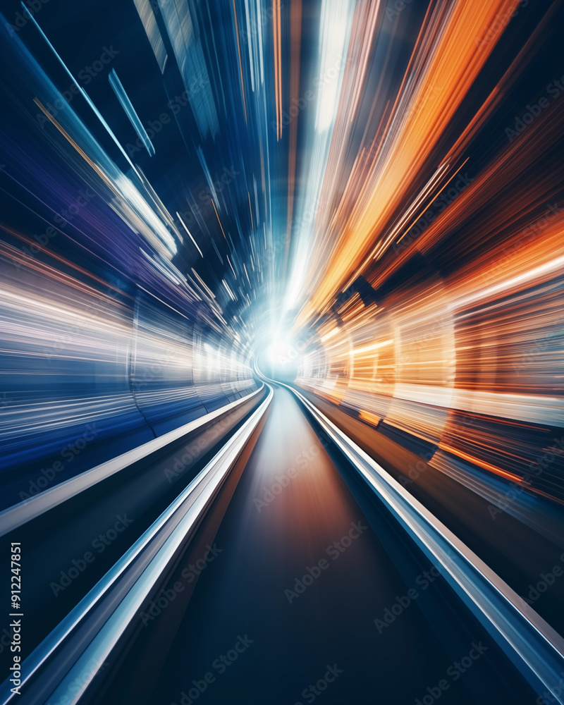 Fast-moving car speeding through a blurred tunnel with abstract light effects, creating a futuristic city vibe Fast-moving car speeding through a blurred tunnel with abstract light effects, creating a futuristic city vibe