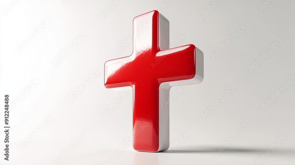 Obraz premium 3D Realistic Red and White Medical Cross Symbol - Isolated PNG Image