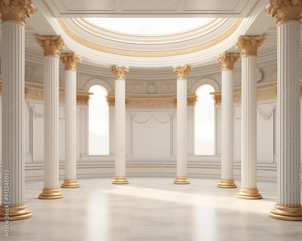 Elegant interior of an old palace with columns and marble, featuring a ...