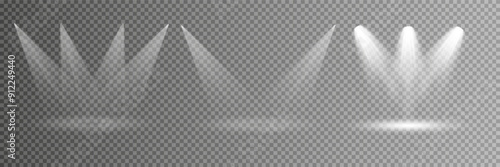 Scene illumination collection, transparent effects. Bright lighting with spotlights.