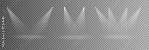 Scene illumination collection, transparent effects. Bright lighting with spotlights.	
